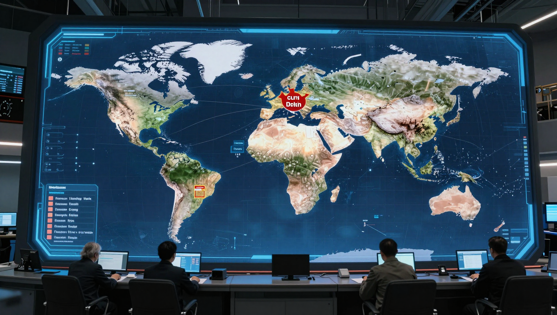 Digital global intelligence map showing Ebola outbreaks, drought regions, food insecurity zones, and geopolitical conflict hotspots during May 2026.